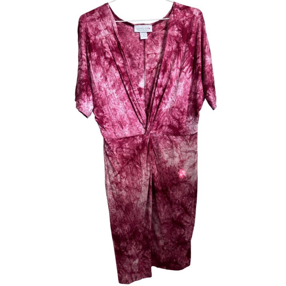 Curvy Girl tie dye pink red stretch dress 2X